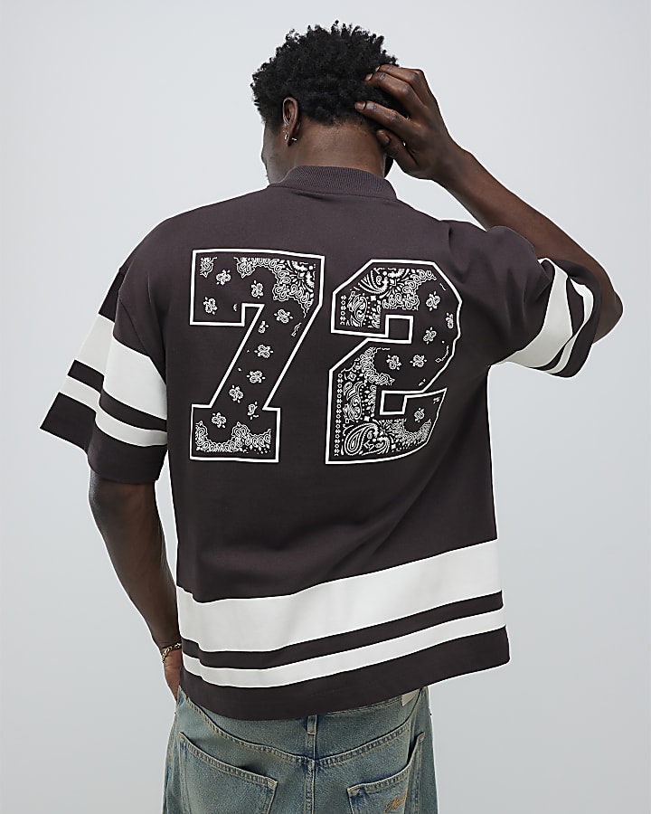 Brown V Neck Bandana Sports T-Shirt
