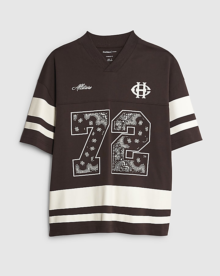 Brown V Neck Bandana Sports T-Shirt