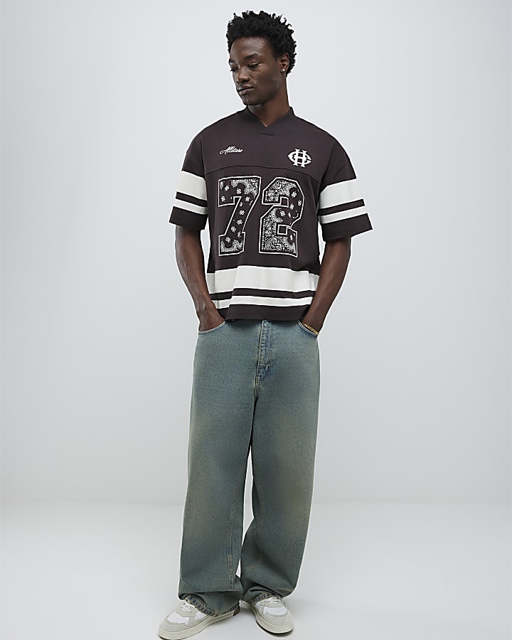 Brown V Neck Bandana Sports T-Shirt