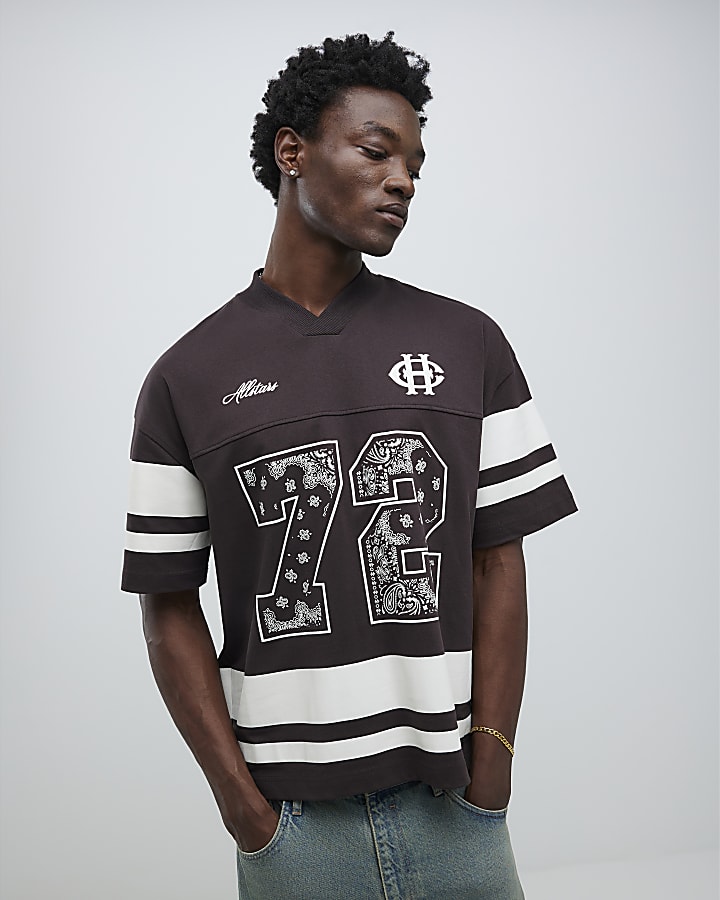 Brown V Neck Bandana Sports T-Shirt