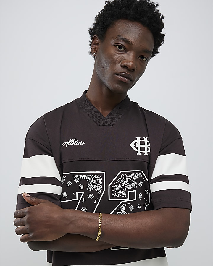 Brown V Neck Bandana Sports T-Shirt