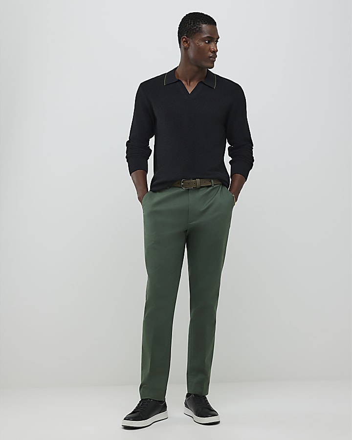Black Regular Fit Open Collar Jumper
