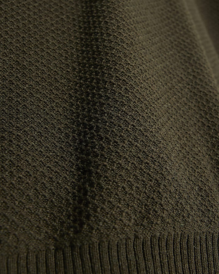 Khaki Regular Fit Open Collar Jumper