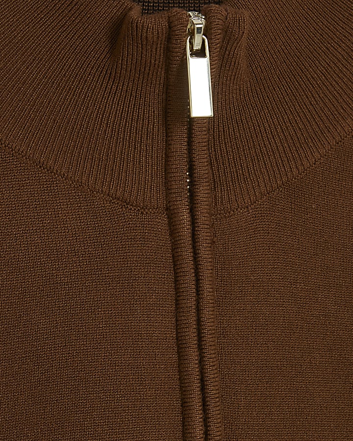 Brown Slim Fit Half Zip Jumpers