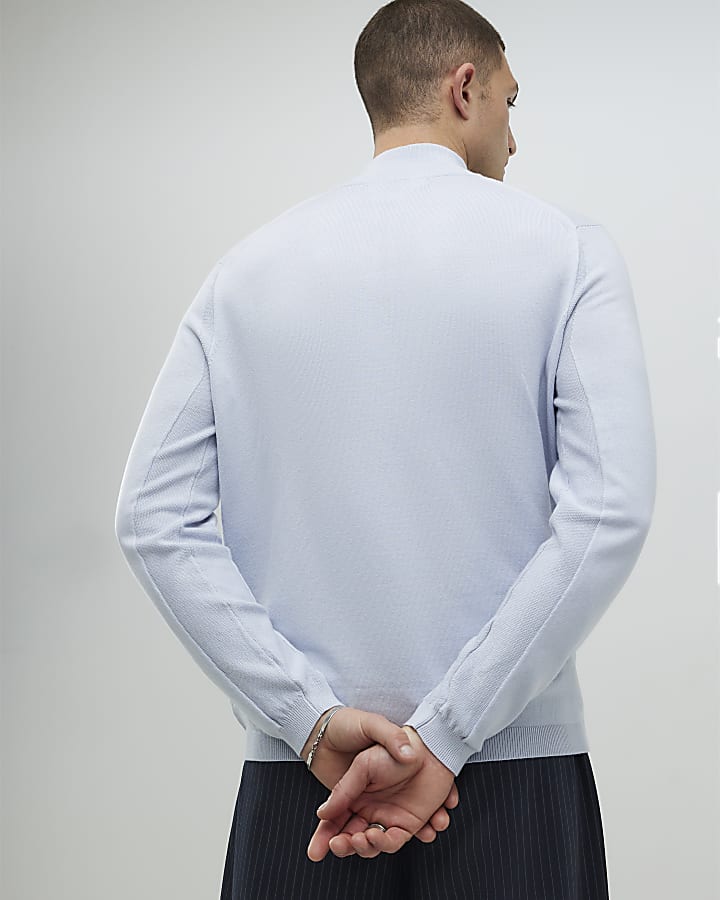 Blue Slim Fit Half Zip Jumpers