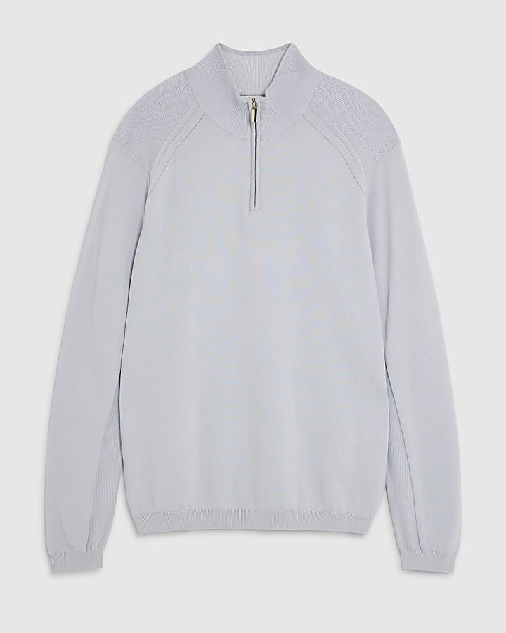 Blue Slim Fit Half Zip Jumpers