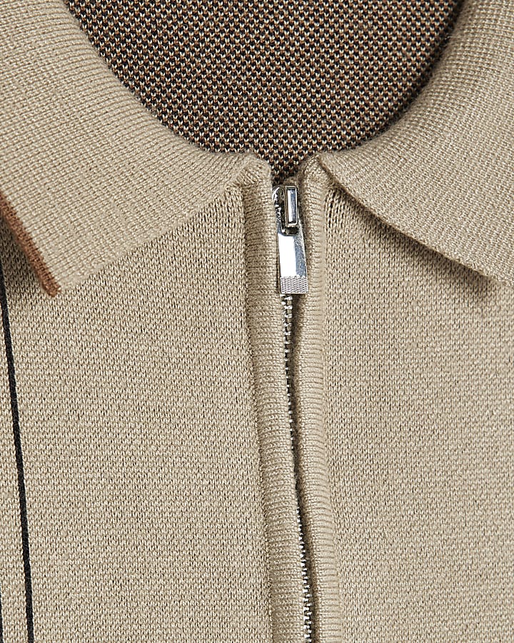 Cream Slim Fit Abstract Check Polo Shirt