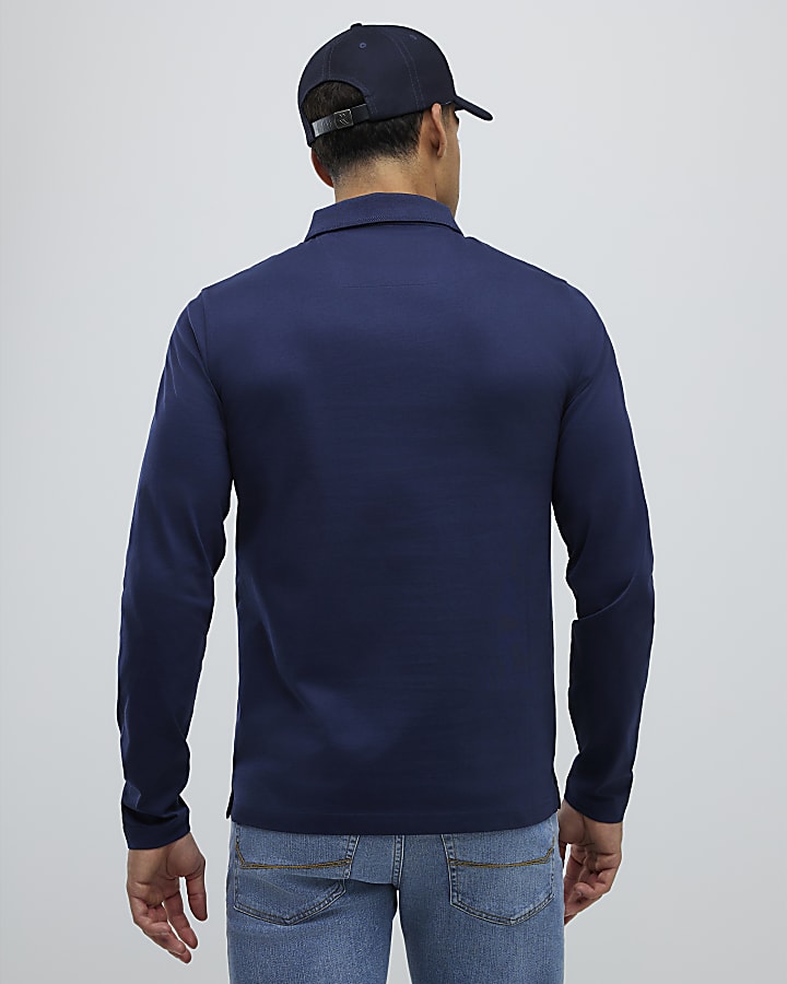 Navy Slim Fit Premium Zip Polo Shirt