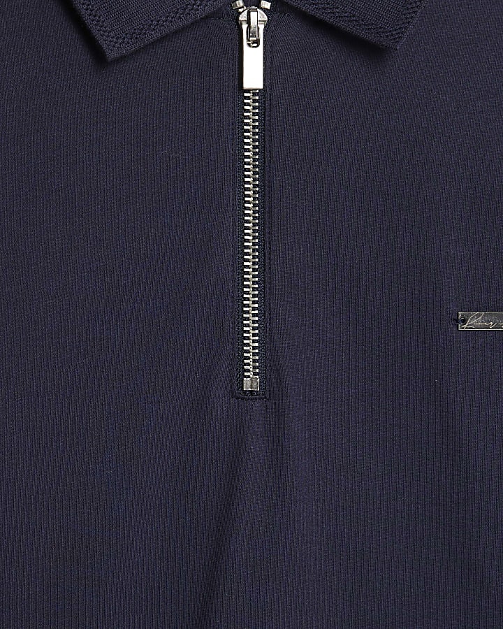 Navy Slim Fit Premium Zip Polo Shirt