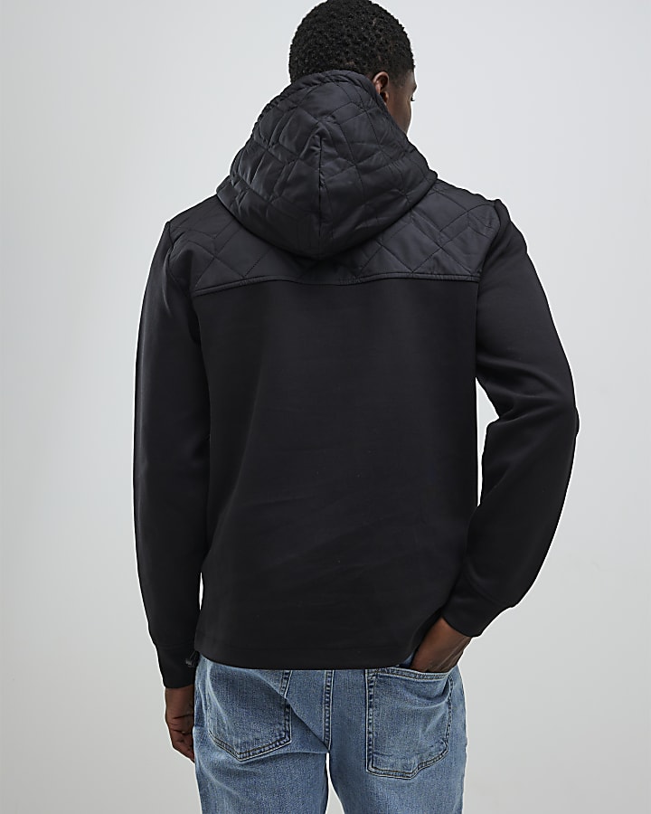 Black Slim Fit Quilted Hoodie