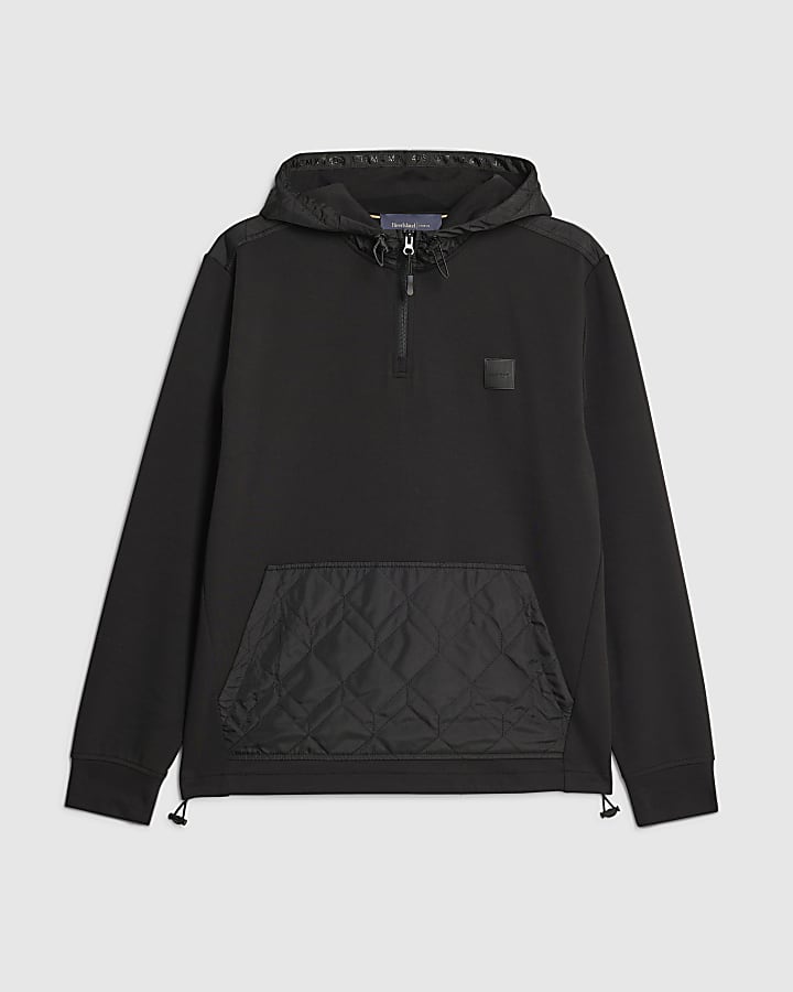 Black Slim Fit Quilted Hoodie