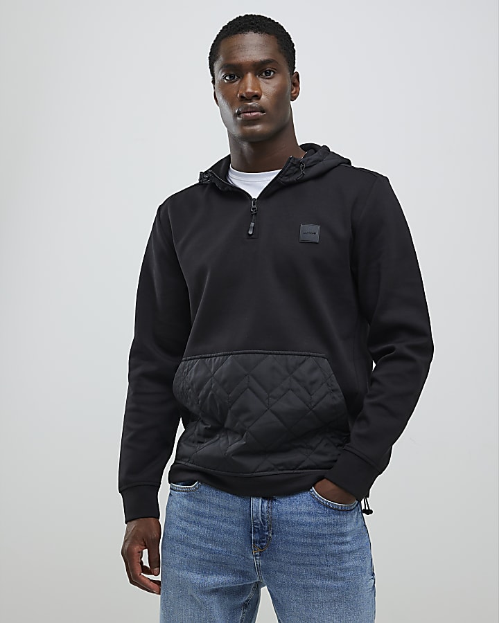 Black Slim Fit Quilted Hoodie