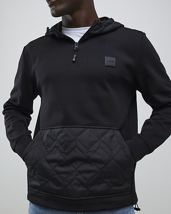 Black Slim Fit Quilted Hoodie