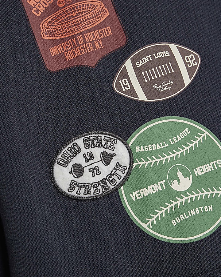 Navy Oversized Fit Badge Hoodie