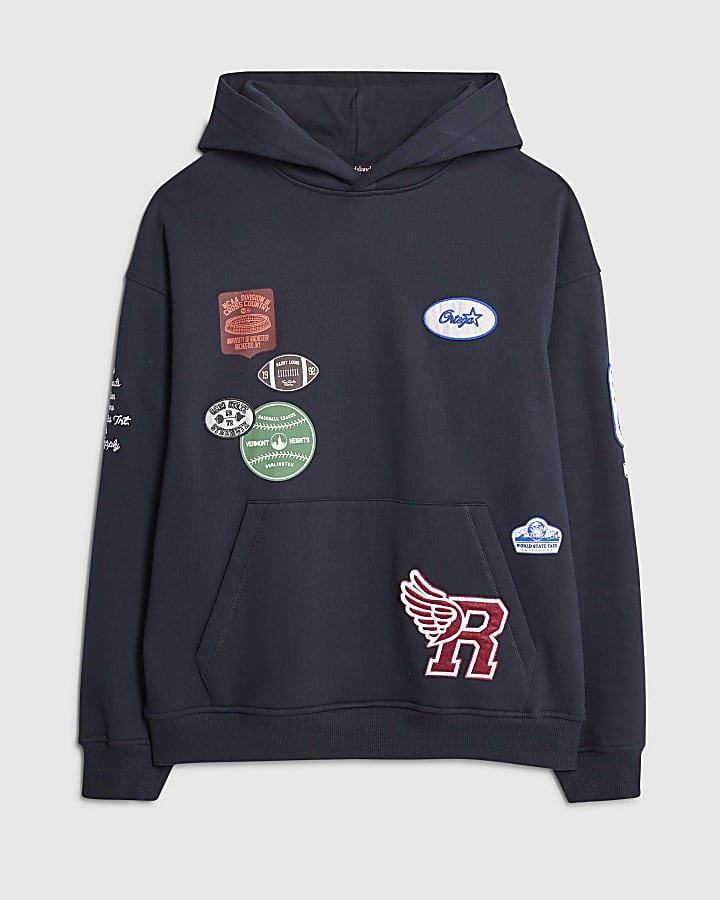 Navy Oversized Fit Badge Hoodie