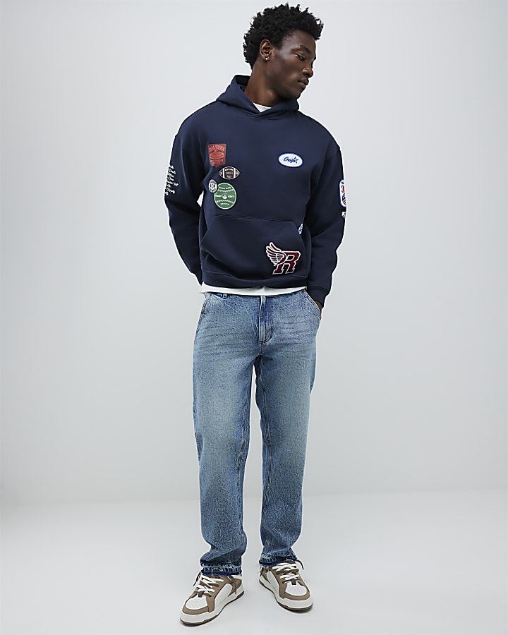Navy Oversized Fit Badge Hoodie