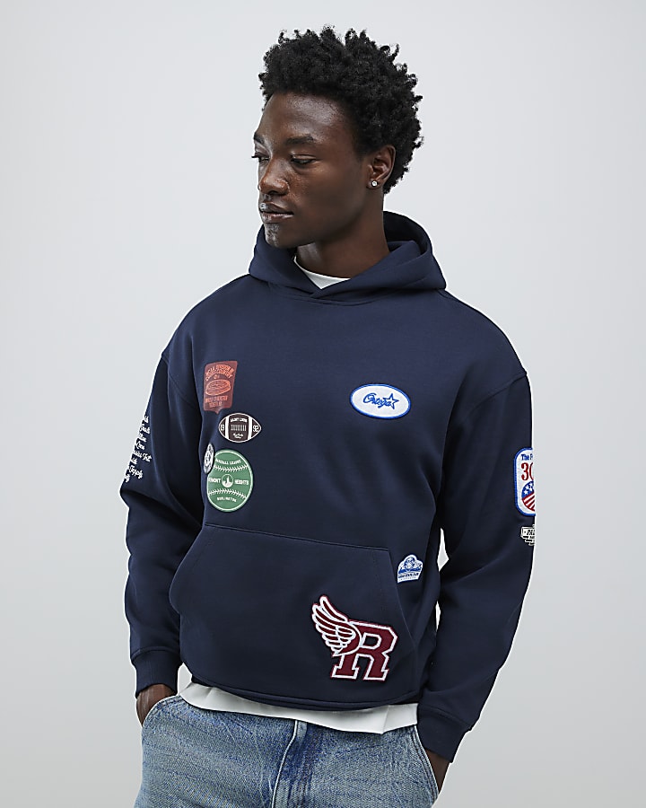 Navy Oversized Fit Badge Hoodie