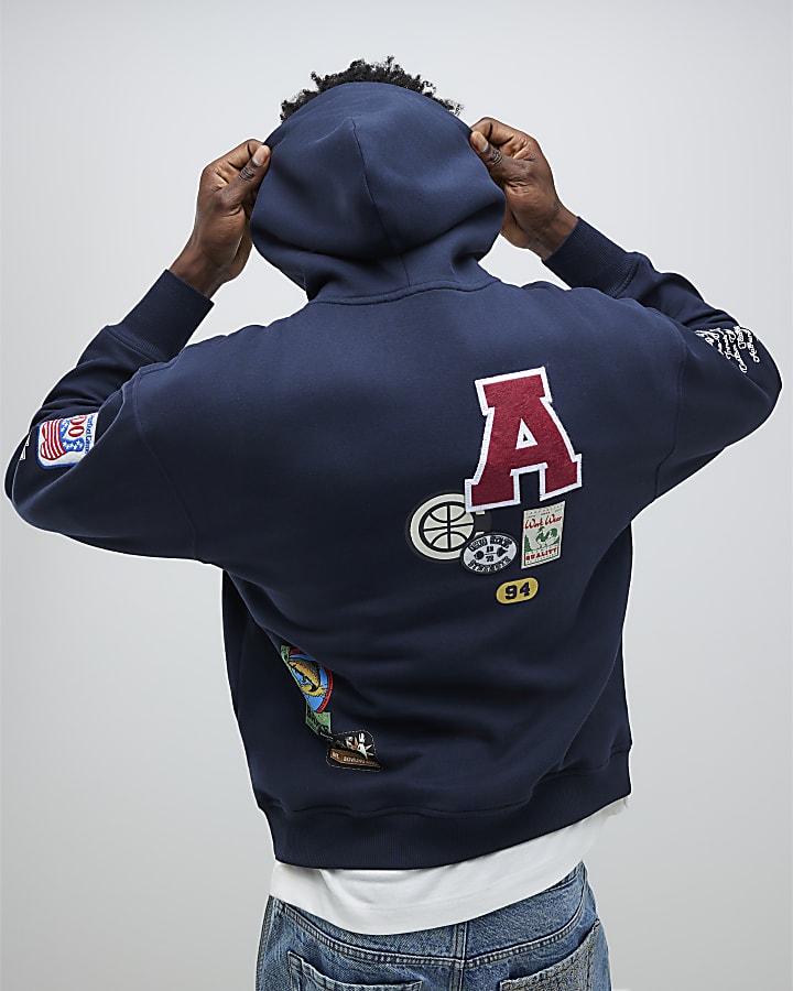 Navy Oversized Fit Badge Hoodie