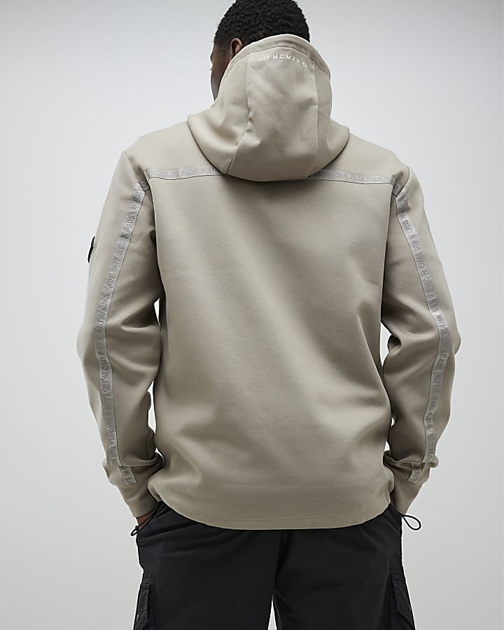 Beige Slim Fit Zip Through Hoodie