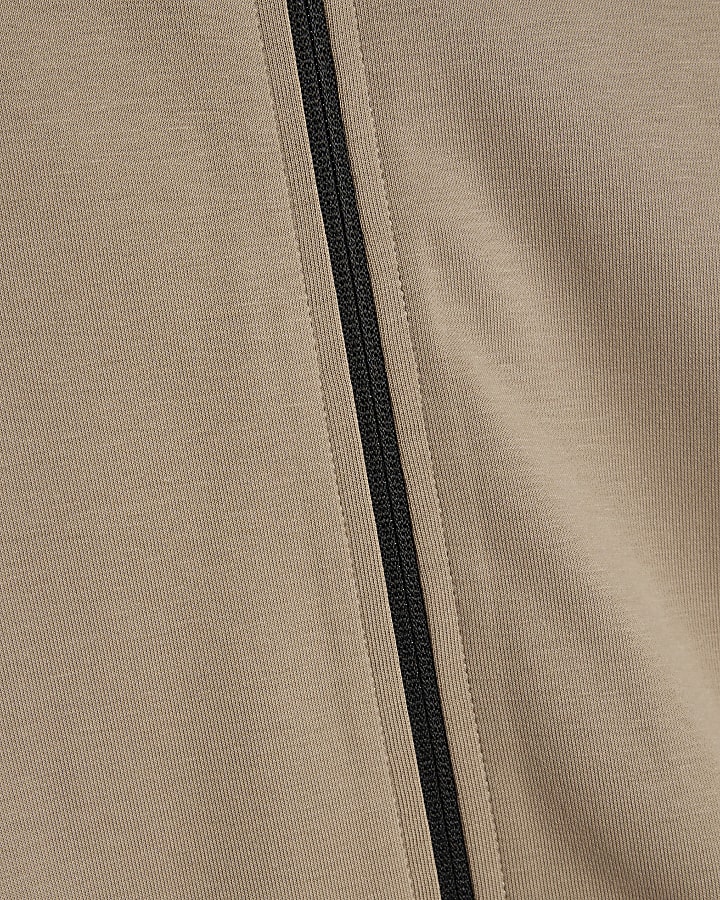 Beige Slim Fit Zip Through Hoodie