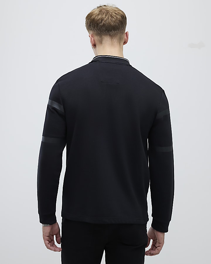 Black Slim Fit Striped Polo Shirt