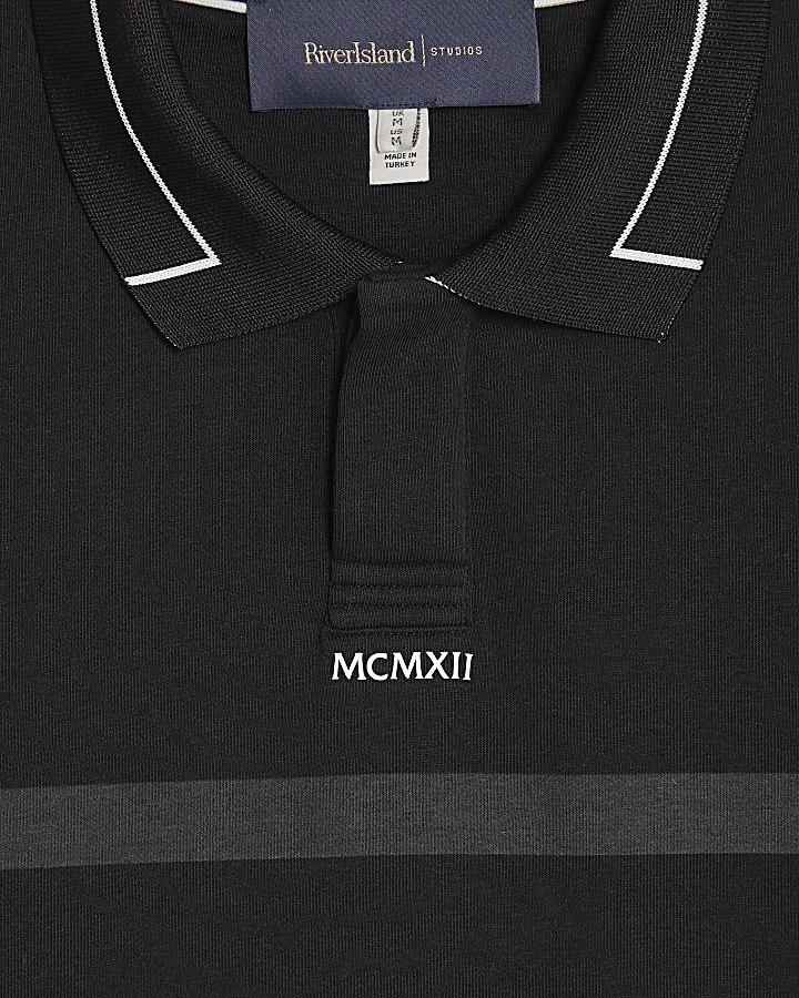 Black Slim Fit Striped Polo Shirt