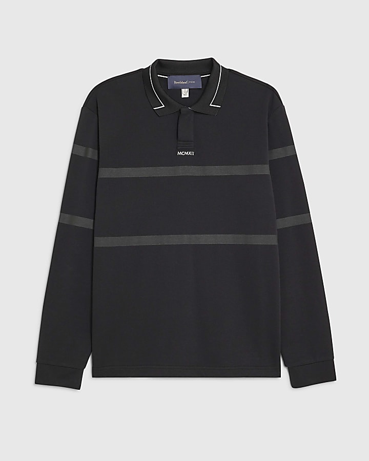 Black Slim Fit Striped Polo Shirt