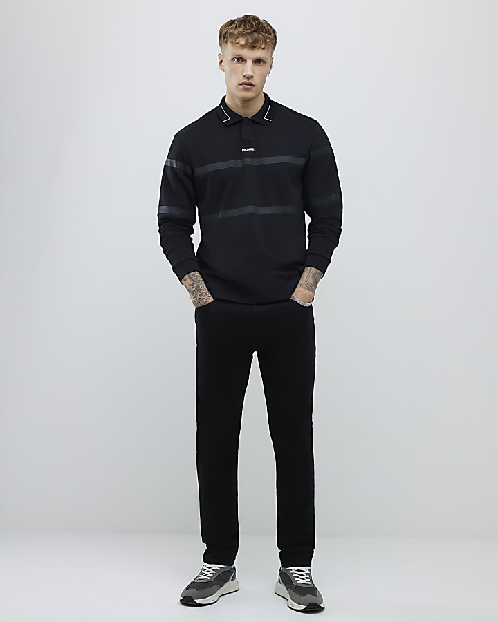 Black Slim Fit Striped Polo Shirt