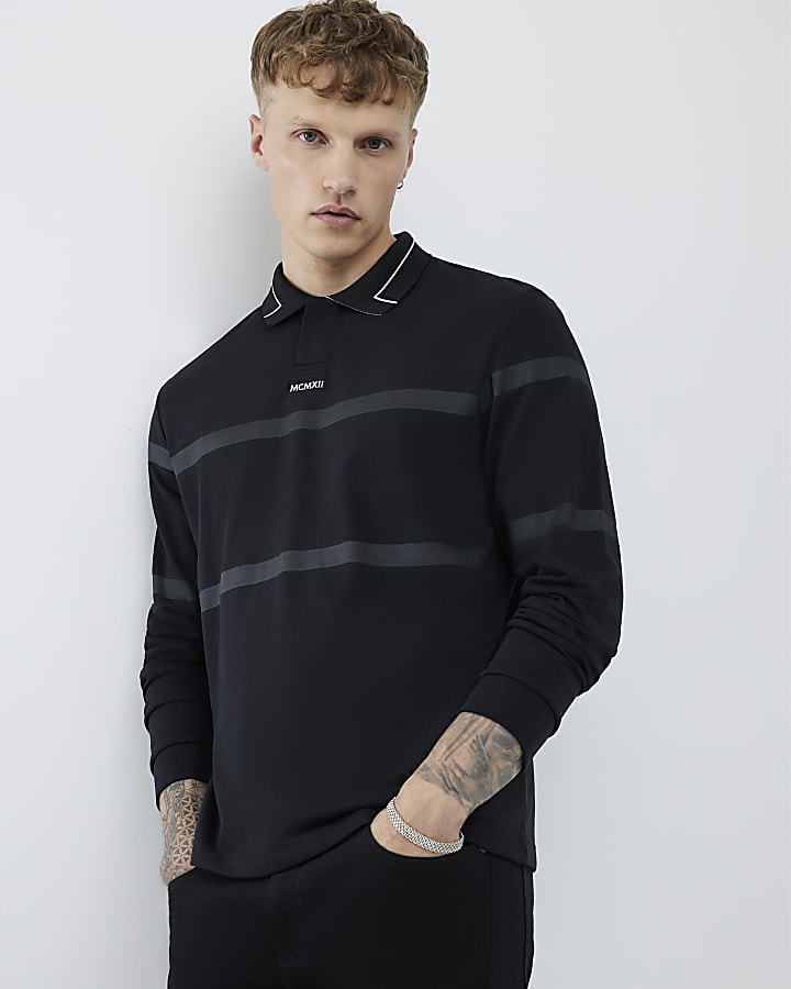 Black Slim Fit Striped Polo Shirt