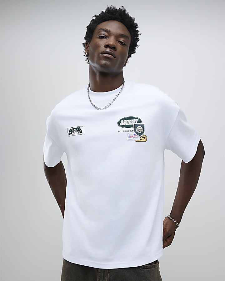 White Oversized Fit Alpine Badging T-Shirt