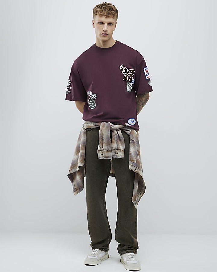 Red Boxy Fit Americana Badge T-Shirt