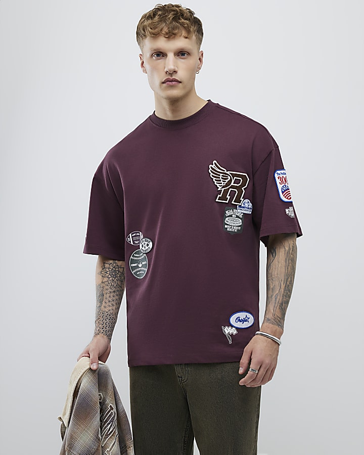 Red Boxy Fit Americana Badge T-Shirt