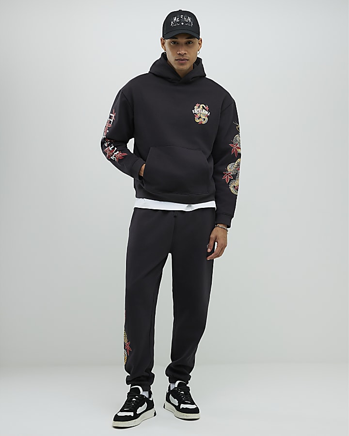 Black Oversized Fit Japanese Kozushima Hoodie