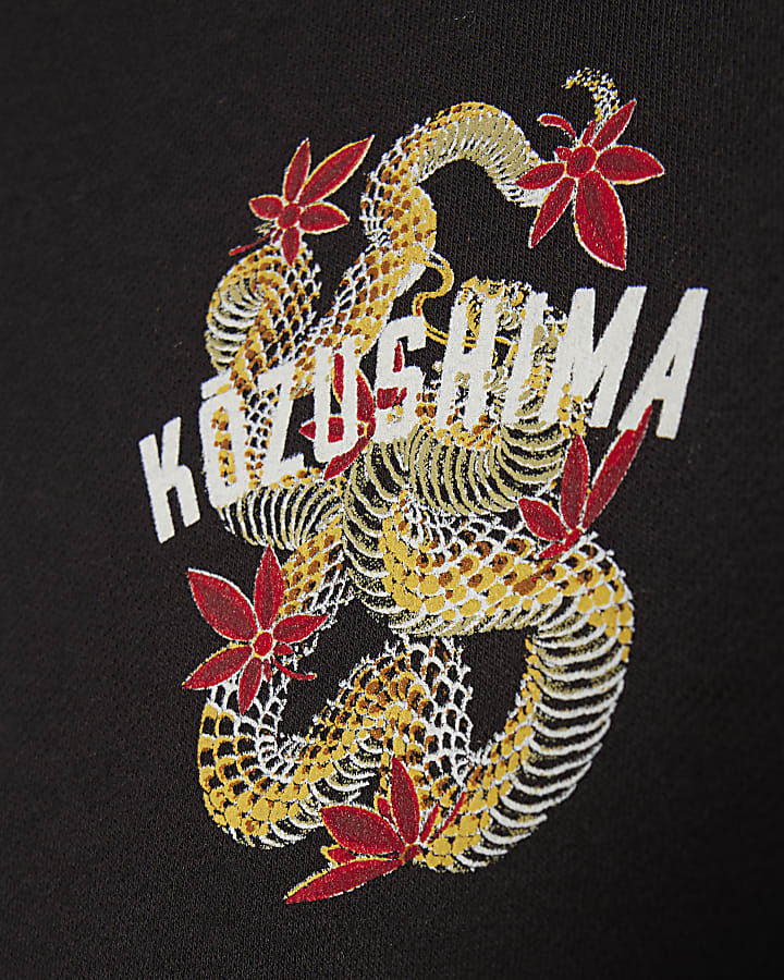 Black Oversized Fit Japanese Kozushima Hoodie