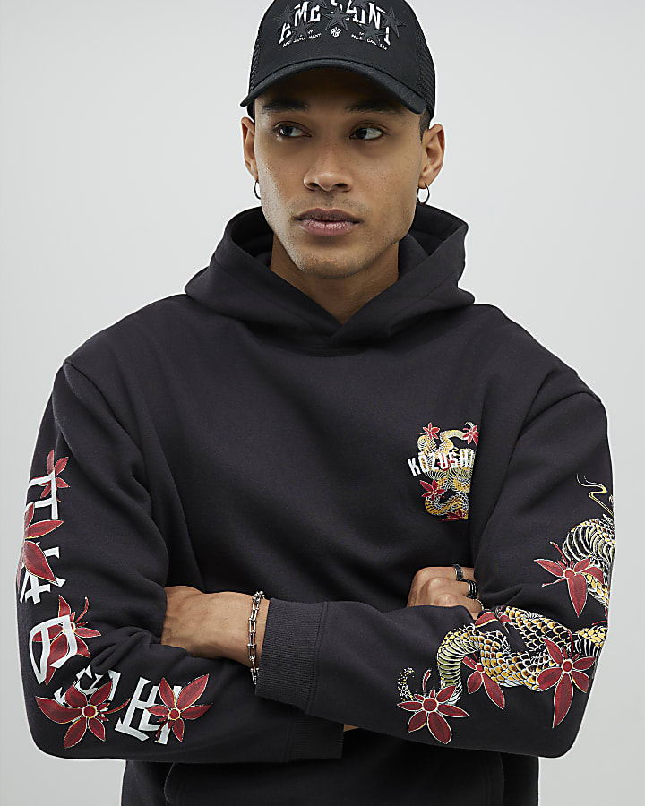 Black Oversized Fit Japanese Kozushima Hoodie