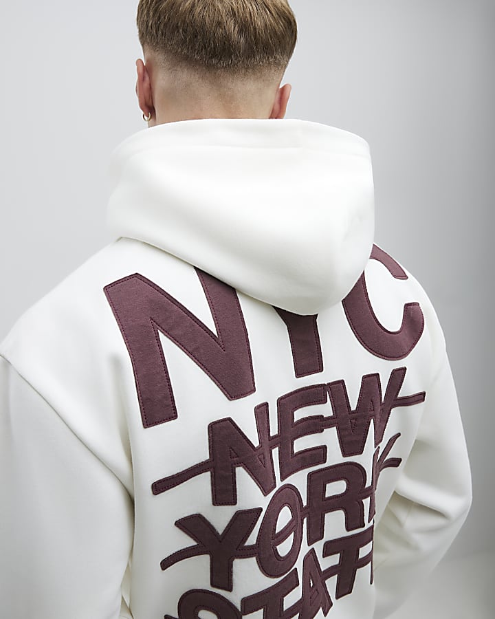 Cream Oversized Fit NYC Hoodie