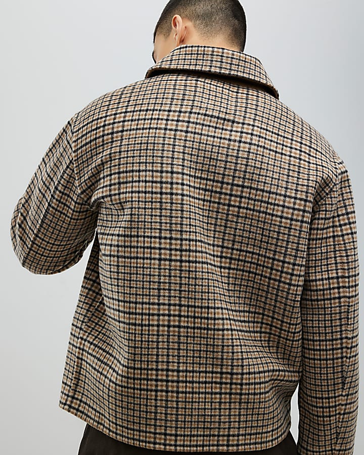 Beige Check Harrington Jacket