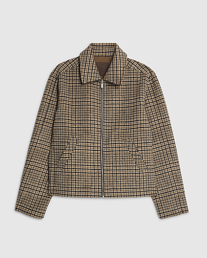 Beige Check Harrington Jacket