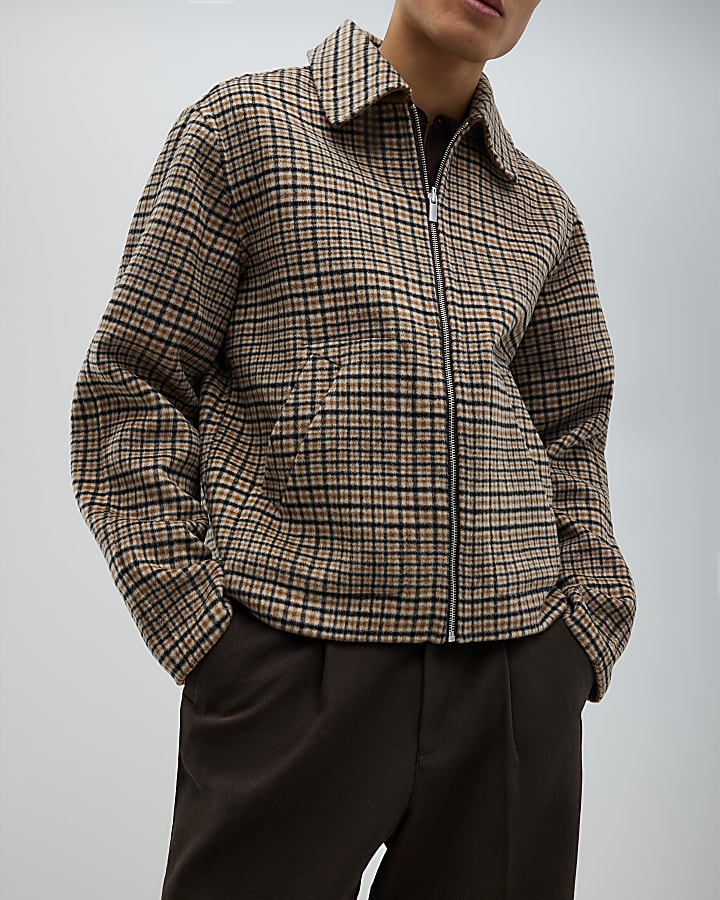 Beige Check Harrington Jacket