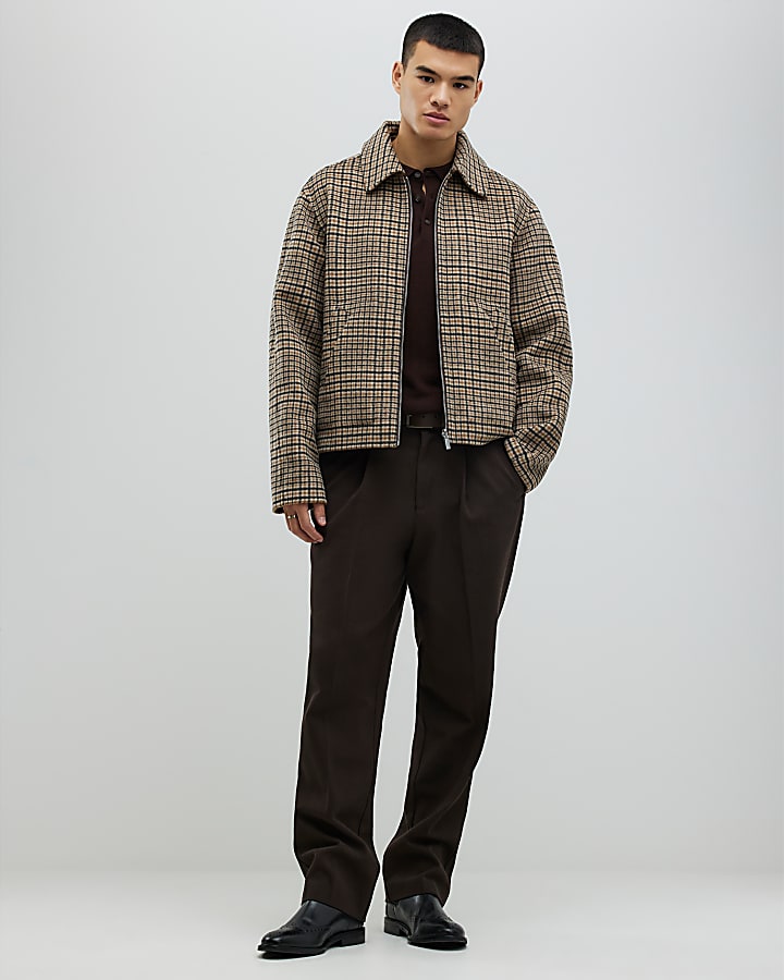Beige Check Harrington Jacket