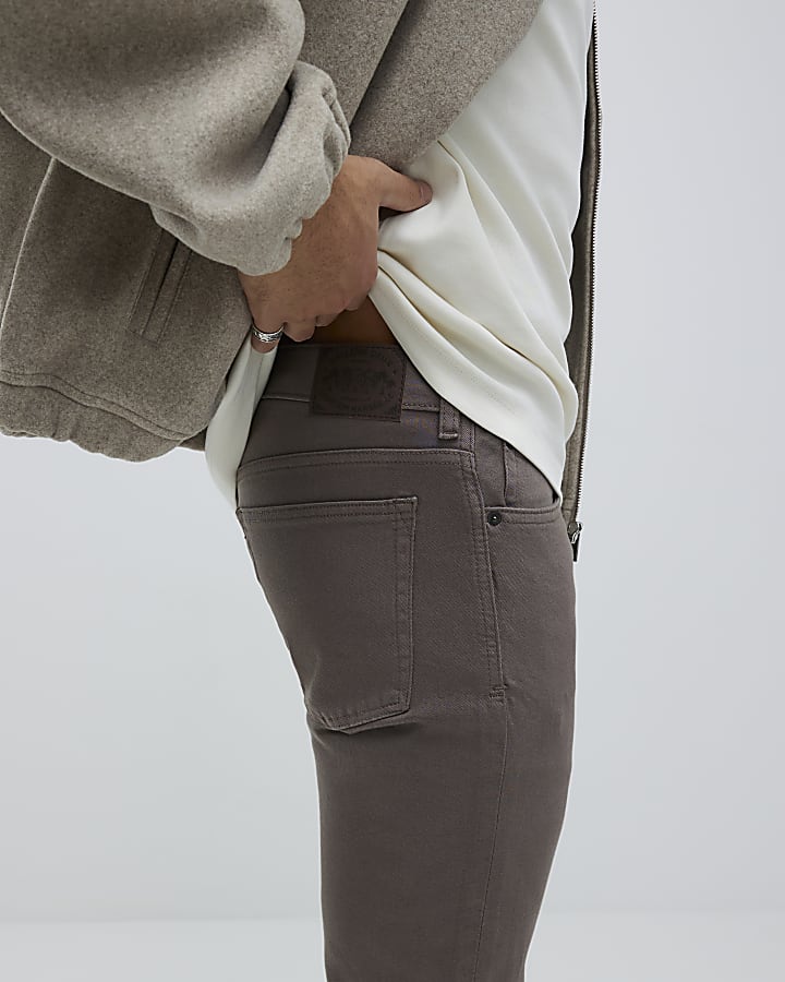 Brown Slim Fit Washed Jeans
