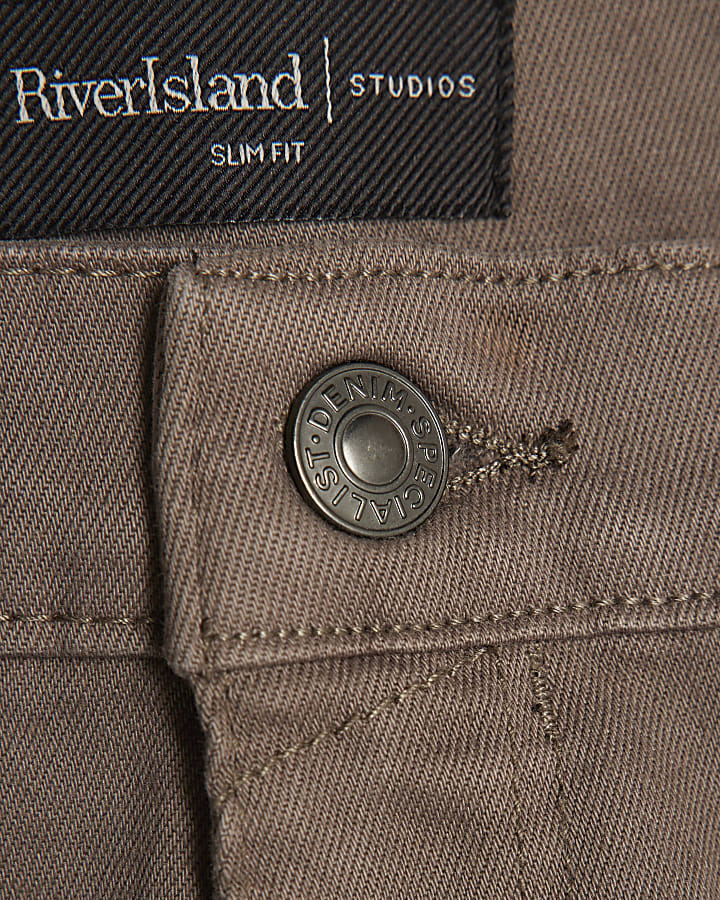 Brown Slim Fit Washed Jeans