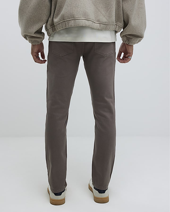 Brown Slim Fit Washed Jeans