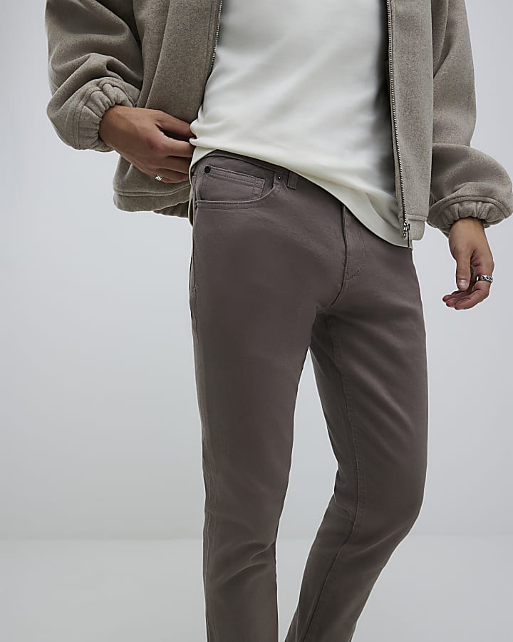 Brown Slim Fit Washed Jeans