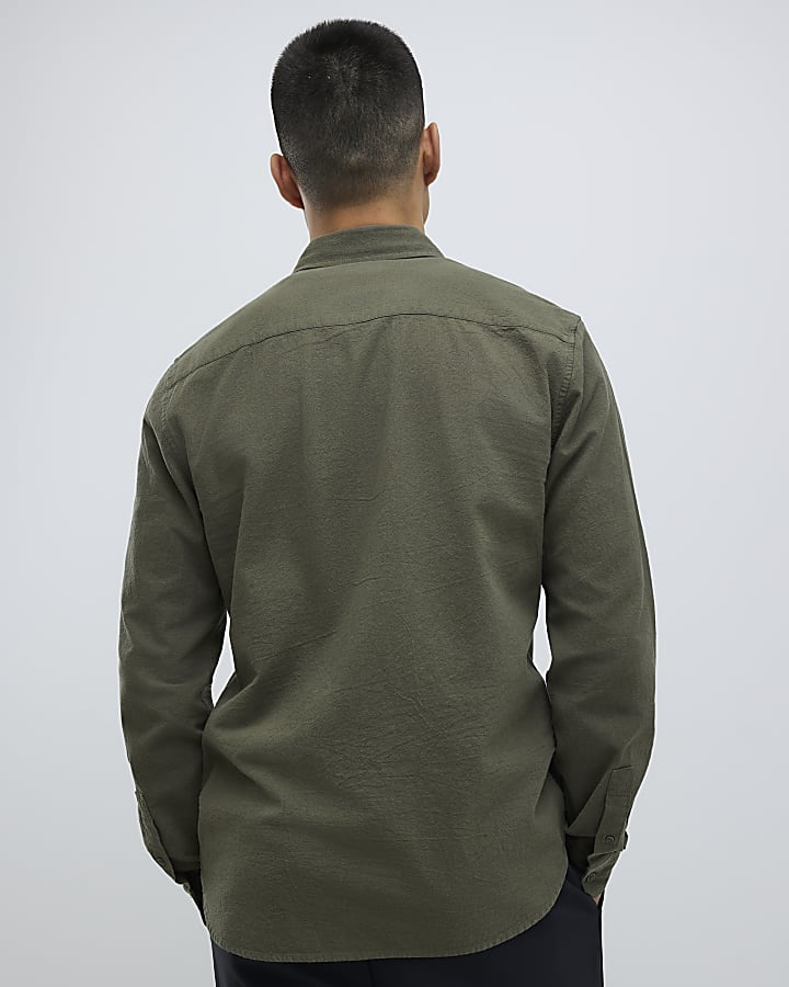 Khaki Slim Fit Washed Shirt