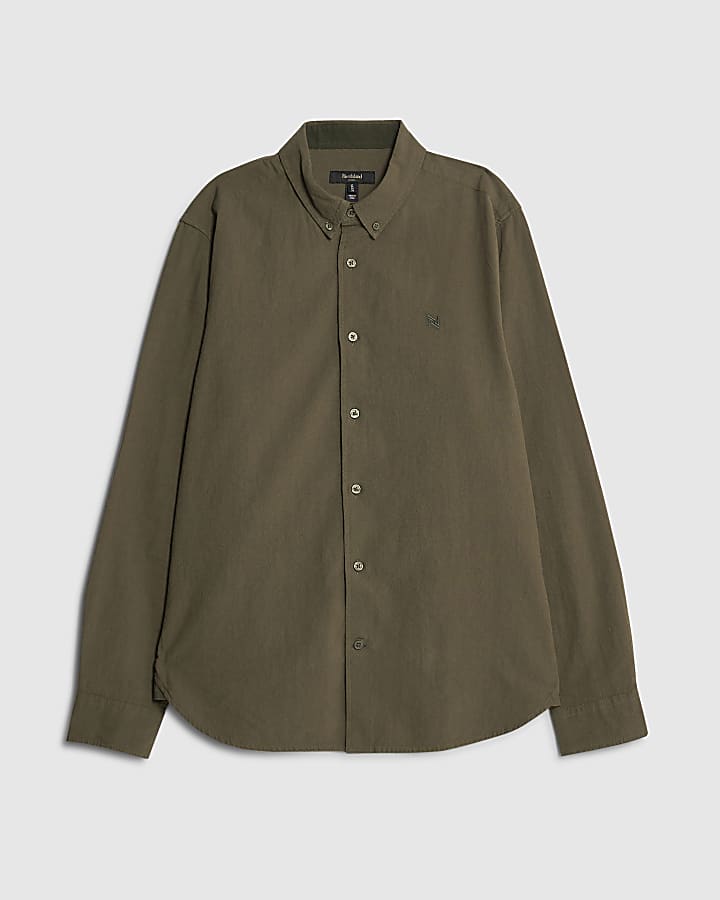 Khaki Slim Fit Washed Shirt