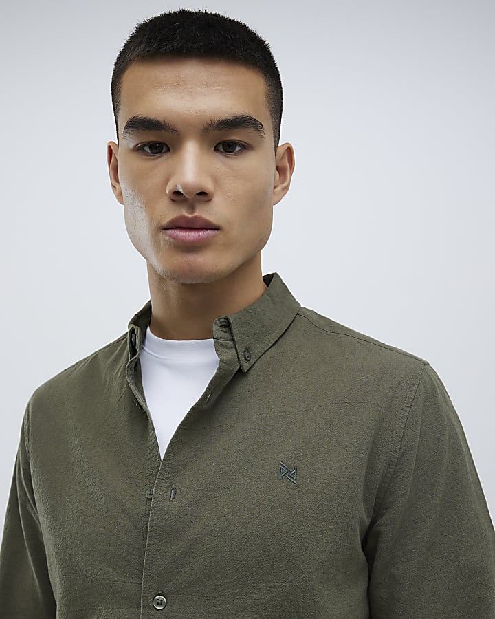 Khaki Slim Fit Washed Shirt