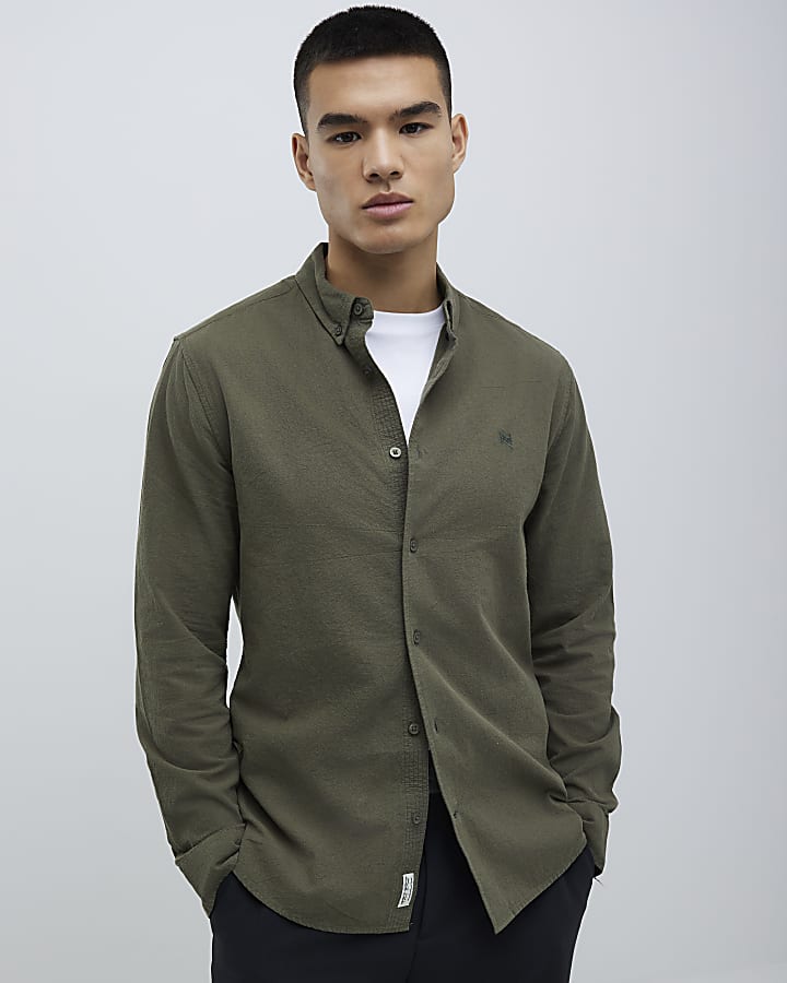Khaki Slim Fit Washed Shirt