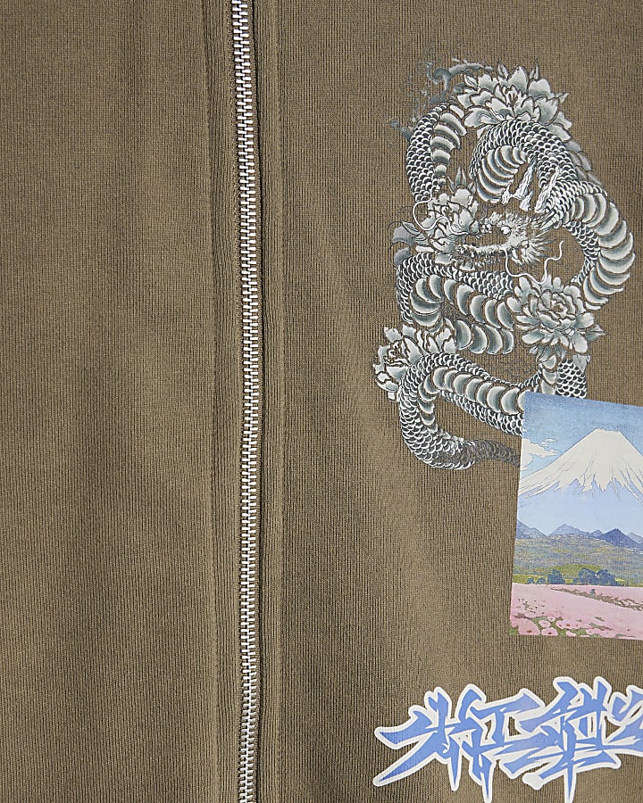Khaki Oversized Fit Japanese Patch Hoodie