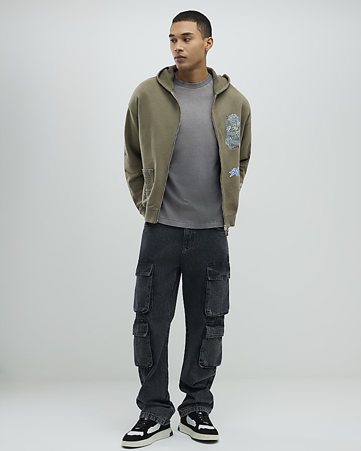 Khaki Oversized Fit Japanese Patch Hoodie